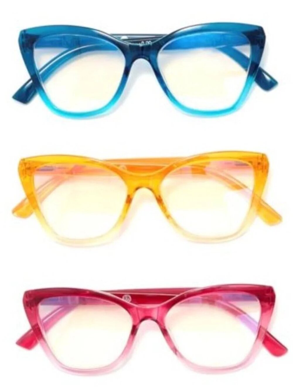 JOY MANGANO Yellow Gradient Crystal Cat Eye Blue-Light Reading Glasses: +3.50